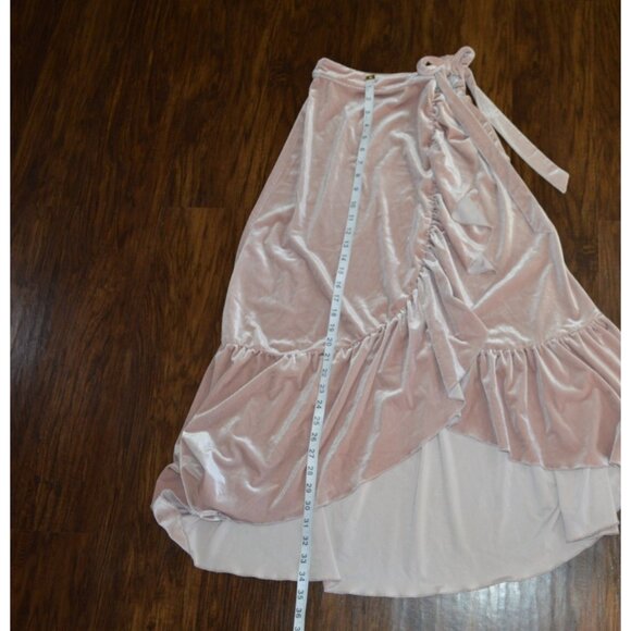 Mia Joy Velvet Tan Wrap Ruffle Maxi Skirt Girls Size 12 Adjustable Youth - Picture 3 of 6